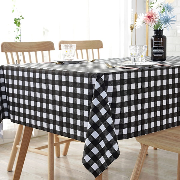 Rektangulär Gingham Plaid Duk, Tvättbar, Perfekt för Inomhus och Utomhus, Idealisk för Picknickar och Utomhusfester (140 x 180, Svart)