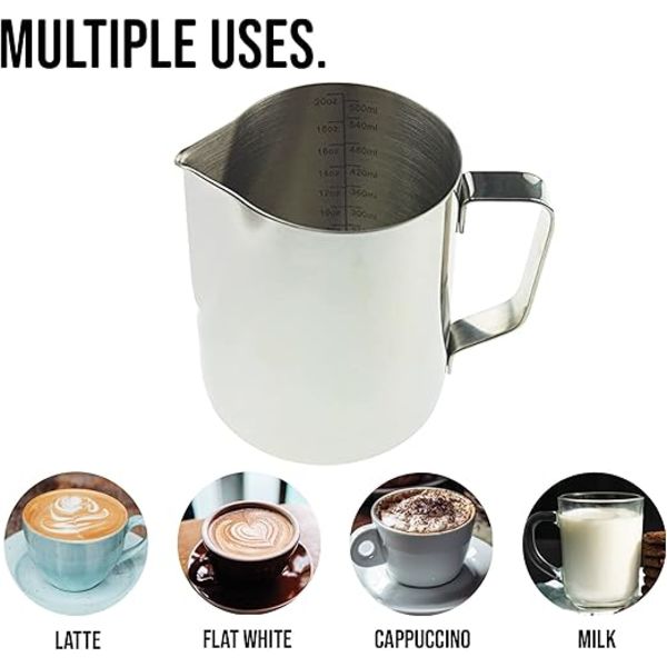 600 ml Barista Mælkekander, Mælkeskummer Metal Dampdyser Ideel Rustfrit Stål Mælkeskummer Mælk Kaffe Maskine Tilbehør