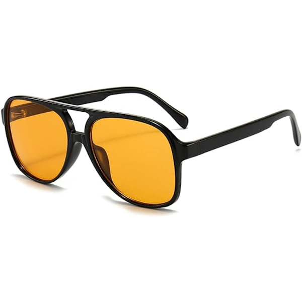 Vintage Aviator Solbriller for Kvinner Menn 70-talls Briller Retro Oversized Gule Linsedeksel
