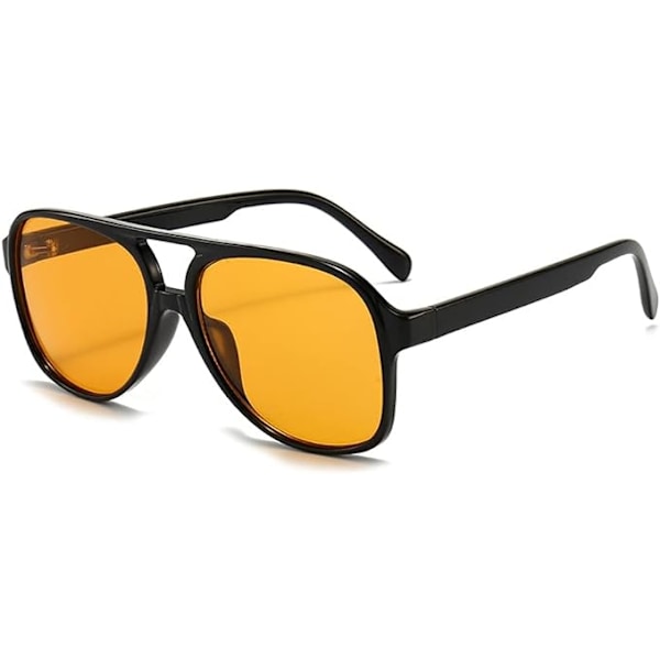 Vintage Aviator Solglasögon för Kvinnor Män 70-tal Glasögon Retro Oversized Gula Linsöverdrag