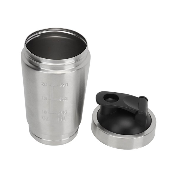 Rustfri stål shakerflaske, proteinshaker med skala, bærbar shakerkop til pre-workout proteinblanding