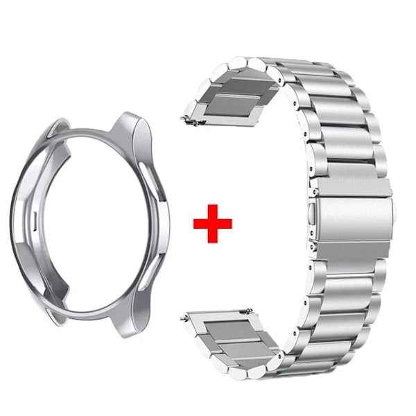 Band+ Etui til Samsung Galaxy Watch 6 5 4 44mm 40mm Classic 46mm 42mm Rustfrit Stål Band Galaxy Watch 3 5 Pro 41 45mm Rem sliver sliver