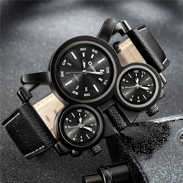Punk Style Herreure Oulm 1167 Ny Retro Mænd Kvartsur Unik 3 Tidszone Kvartsur Læder Mænd Militær Armbåndsur white