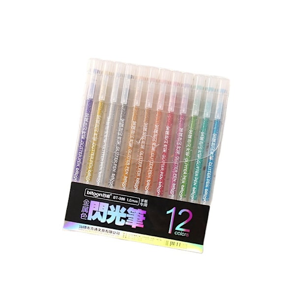 12 farger/sett Metallisk glitterpenn 1.0 MM Tegning Farget metall[qb]