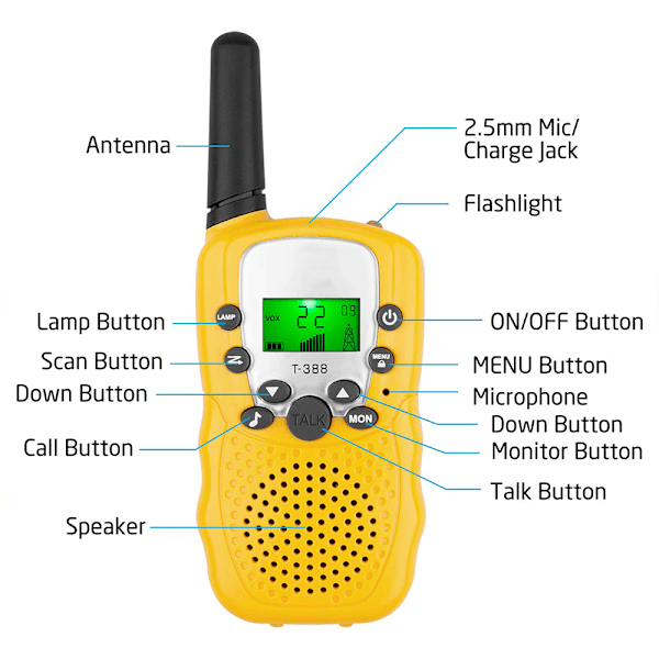 Walkie-talkies för barn 3-pack, 3 mils lång räckvidd med bakgrundsbelysning