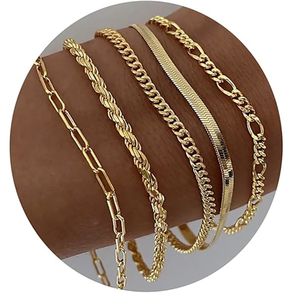 Guld Armbånd til Kvinder, 14K Ægte Guld Smykkesæt til Kvinder Søde Tennisarmbånd med Perler til Kvinder Kubansk Lænke Papirklipskæde