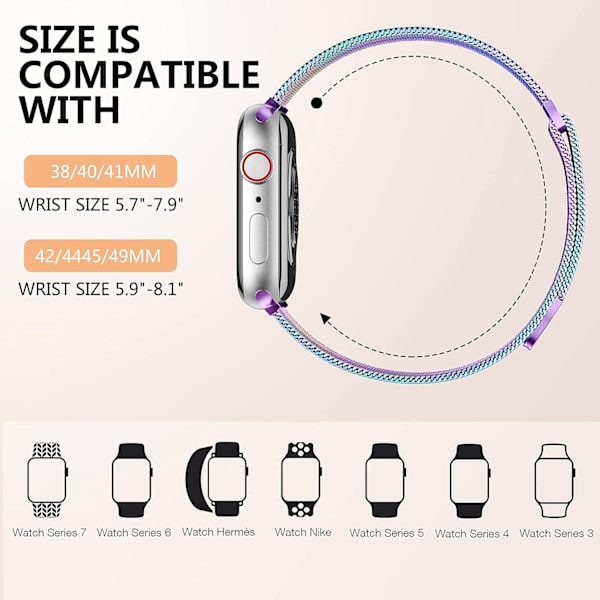Metallband yhteensopiva Apple Watch -rannekkeen kanssa 40 mm 38 mm 41 mm Colorful-WELLNGS Colorful Colorful 42/44/45/49mm
