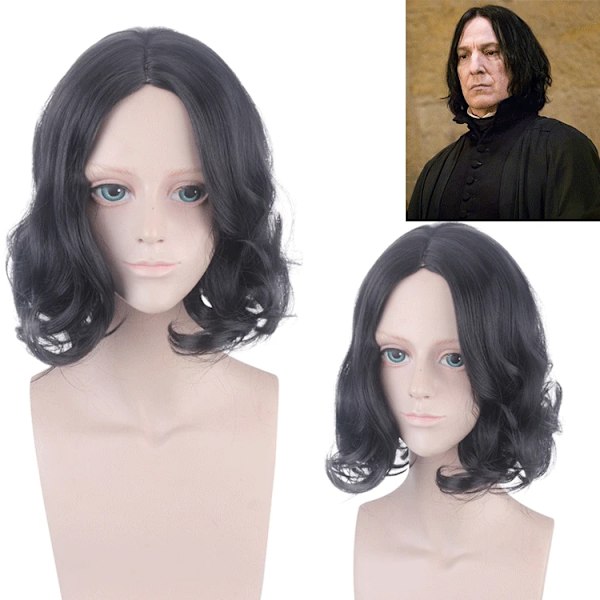 Severus Snape Svart Kort Lockigt Cosplay Peruk Kostymer Professor Snape Peruk Halloweenfest Rollspel Kostymer Peruker svart black One Size