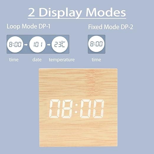 Digital LED-väckarklocka - Träväckarklocka Ljusstyrka -