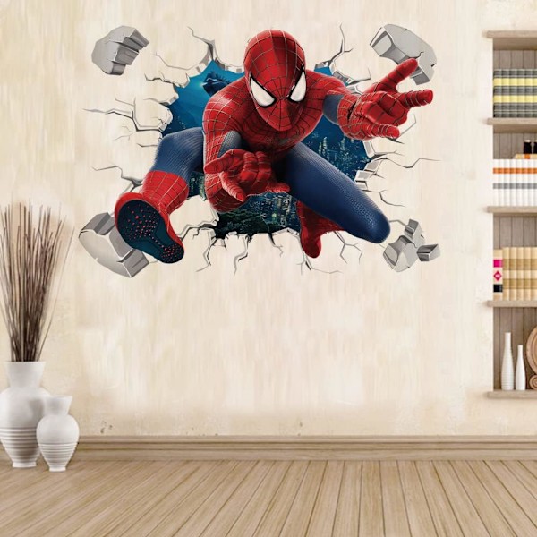 Spider-Man bryter igenom väggdekal 3D röd spindel väggdekal barn sovrum vardagsrum väggdekal 15,7x23,6 tum (Spider-Man)