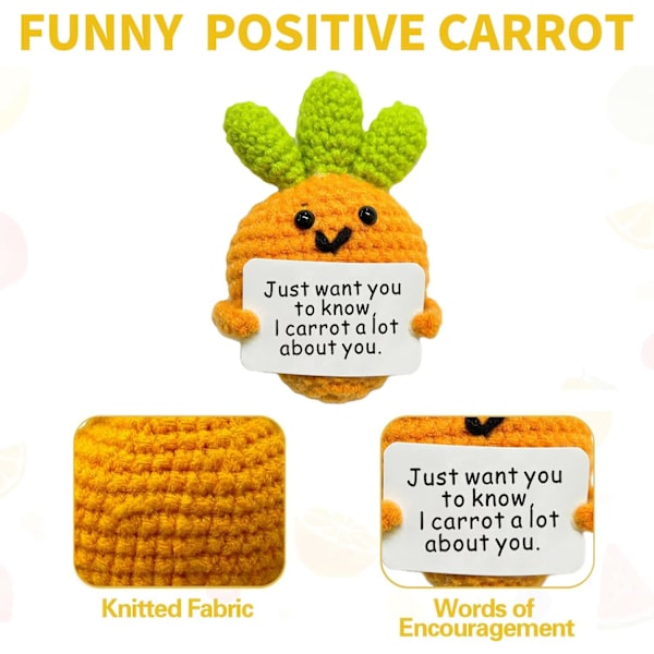 Rolig Mini Positiv Potatis, 3 st Söta Virkade Dockor med Positivt Kort, Mjuk Ull Stickad Leksaksdekoration Uppmuntran Stöd (Positiv Morot)