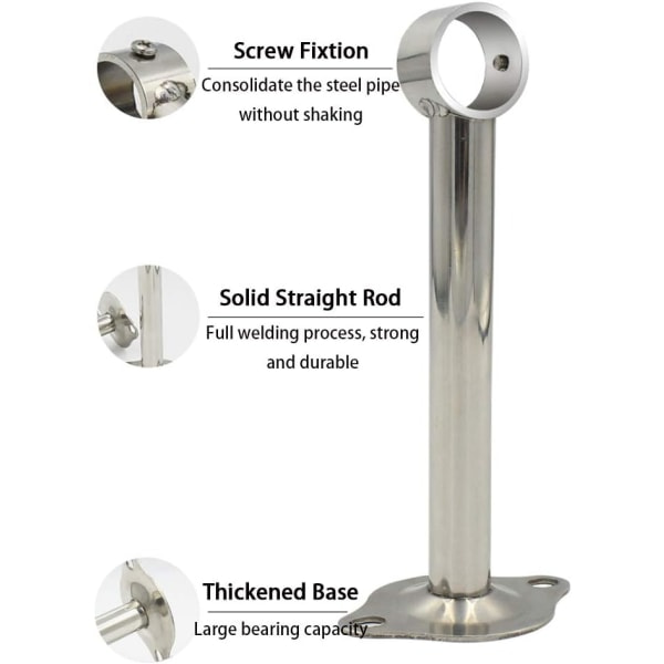 4-delt gardinstangsholder i rustfritt stål - Diameter 25cm H 150m