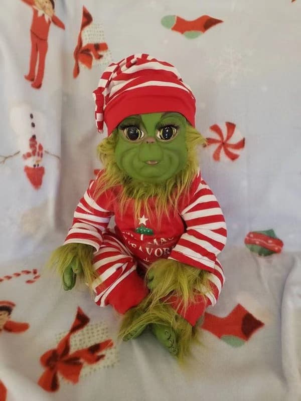 Mjuk- Jul Grinch dockleksak latex docka strimma