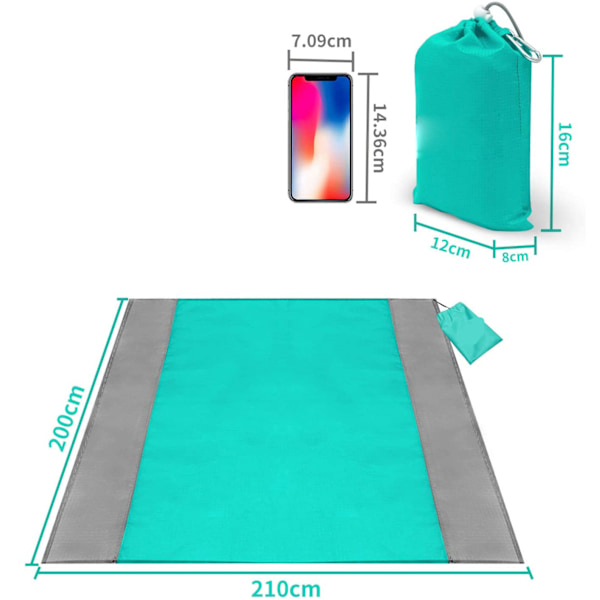 Strandtæppe Sandfrit 210 x 200 cm, Picnictæppe Vandtæt Strandhåndklæde Strandtæppe Stort med 4 Fastgørelser - Sandrensning Strandtæppe til