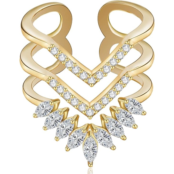Gull Statement Ringer for Kvinner 14k Gullbelagt Sølv Rose Gull Ondt Øye Chevron Spiss V-formet Åpne Ringer Marquise Kubisk Zirkonia Justerbare Ringer