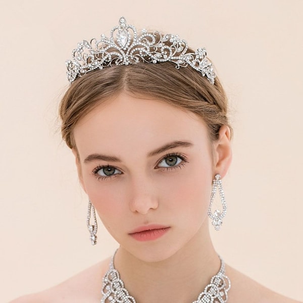 Kristall Rhinestone Crown Hårkrona Tiara BLÅ Blue