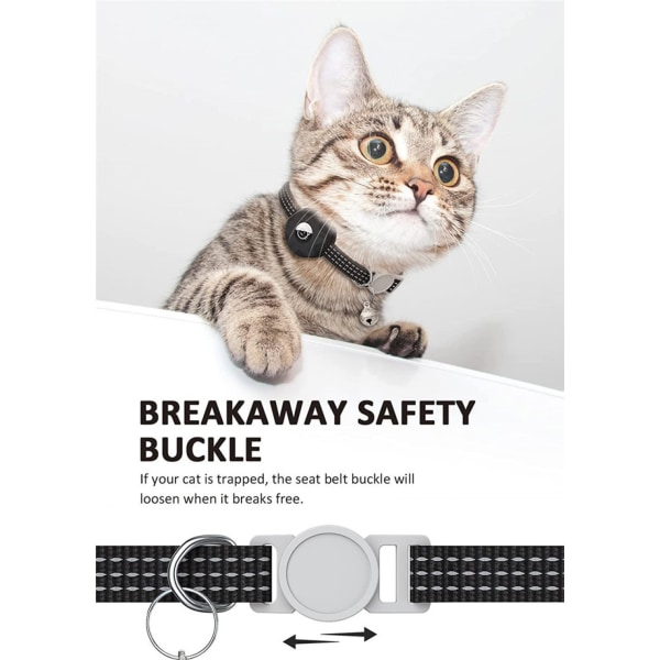 AirTag kattehalsbånd, reflekterende kattehalsbånd med sikkerhedsfunktion til Apple AirTag, GPS kattehalsbånd med AirTag-holder og klokke (sort)