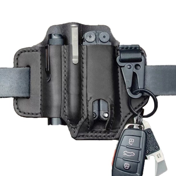 EDC Organizer Bältesögla Läder Multiverktygshållare för Penna Ficklampa Verktyg och EDC Utrustning