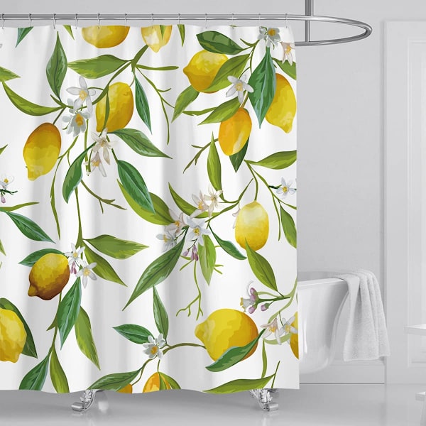 Citron Duschdraperi - Blommig Badrum Duschdraperier, Blommig Badrumsdekor för Toalett, Tyg Bad Dekor Set med 12 Krokar 72 x 72 tum