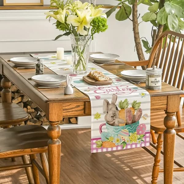 Påskduk Linnetryck – Vårkanin Bordsduk Fest Middagsdekor*Stil 18*33*183cm Style 18 33*183cm