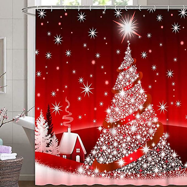 Rød stof julegardin med C-ringe - skimmelresistent farve - 180 x 200 cm