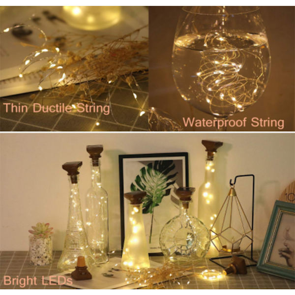 1/6 solcellelys for vinflaske, 20 LED-lys