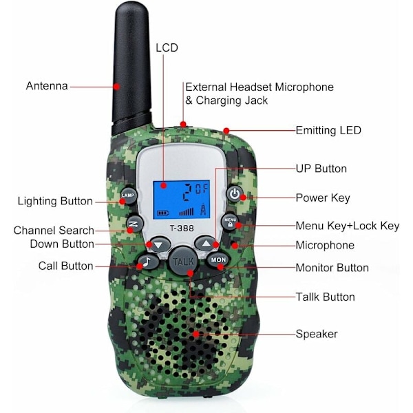 Kamouflage Walkie Talkie - Lång räckvidd 3 km, 2 st