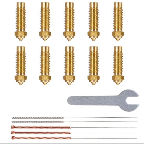 10 stk. forskellige størrelser dyser til Neptune 4 Plus/Max 3D-printer messing dyser 0,4/0,6/0,8/1,0 mm Gold