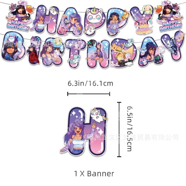 Aphmau-temafestdekorasjonssett, vimpelbanner, kaketopper og ballonger for barnefeiring 12+1 flags