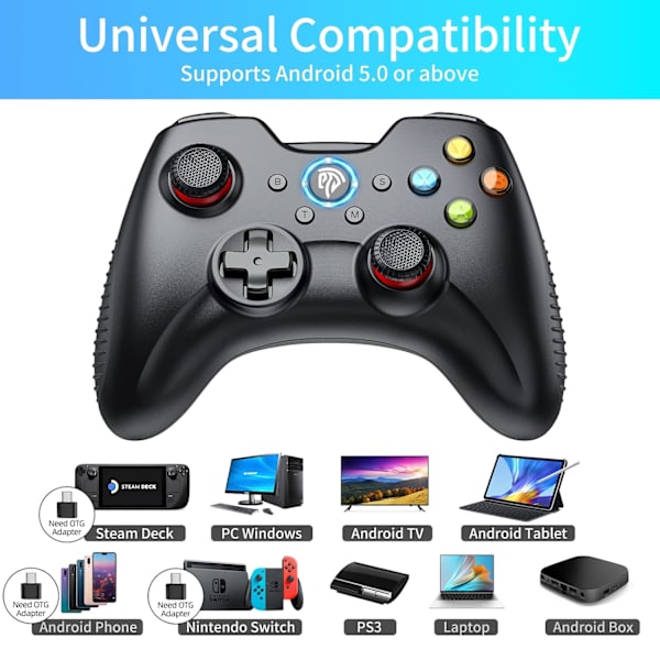 Trådløs Spilcontroller til Windows 7 8 10 11 PC/PS3/Android/Switch Deck, Dobbelt-Vibration Gamepad Joystick Computer Spilcontroller (sort) black