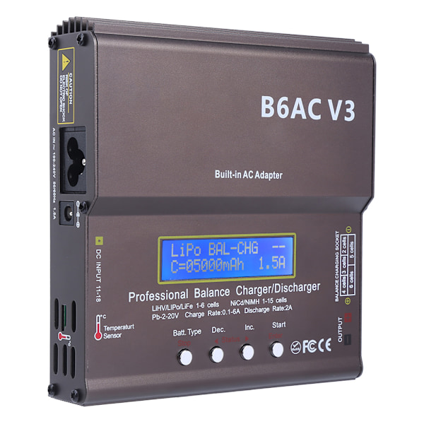 Intelligent 80W balansladdare för Ni-Mh Ni-Cd batteripaket modell B6ACV3 AC100-240V (EU-kontakt)