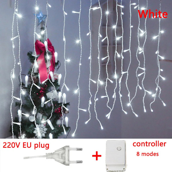 4-20M Gardin Islykter LED Lysstreng Bryllupsfest Lampe Feriebelysning Juledekorasjon for Hjem Takfot Gatedekorasjon 20X0.6M 500Leds 20X0.6M 500Leds EU plug White