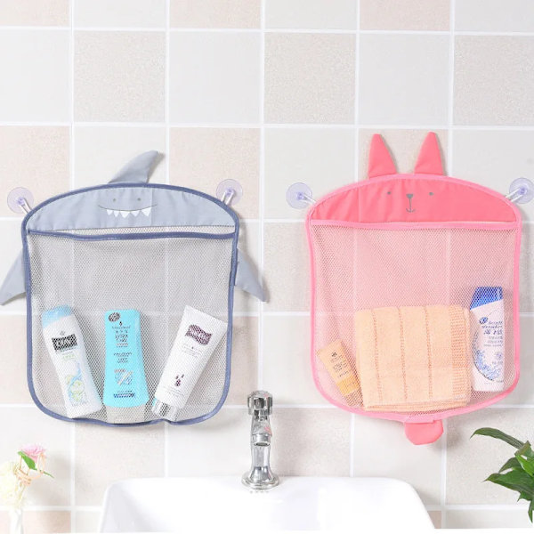 Baby Badrum Mesh Väska Sugkopp Design Sugkorg Tecknad Djur För Barn Badleksaker Barn Kläder Sandleksaker Förvaring Nätväska