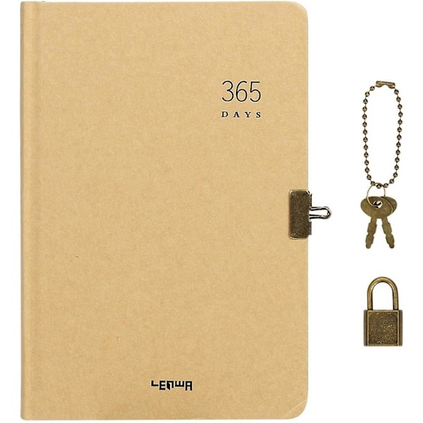 365 Planner Låsbart Inbunden Anteckningsbok med Lås och Nyckel Kraftpapper Oinbunden Skissbok Resedagbok Ritning Skrivplatta Tom Sida Dagbok Bok Scr With Key- Yellow