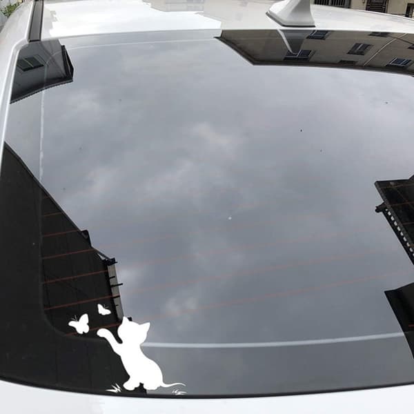 2 stk (Sort, Hvid) Kat Bilsticker Sjove Dekal Bilsticker