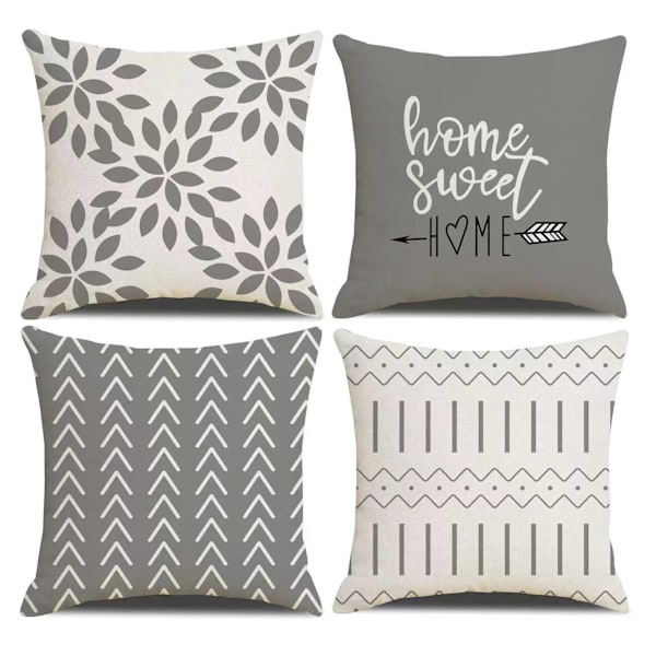 Set med 4 dekorativa kuddfodral i lantlig stil, geometriska abstrakta accentkuddfodral, dekorativa kuddfodral, moderna för utomhus- och inomhusbruk, för soffa, grå gray 40x40cm