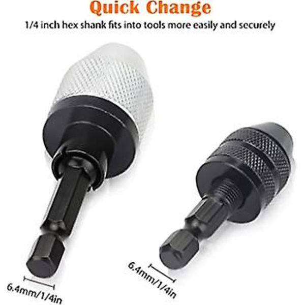 Nyckellös borrchuck-omvandlarverktyg 2 st 1/4 tum sexkantskaft Nyckellös borrchuckadapter 0,3-6,5 mm och 0,3-3,6 mm Snabbväxlande mikroborromvandlare