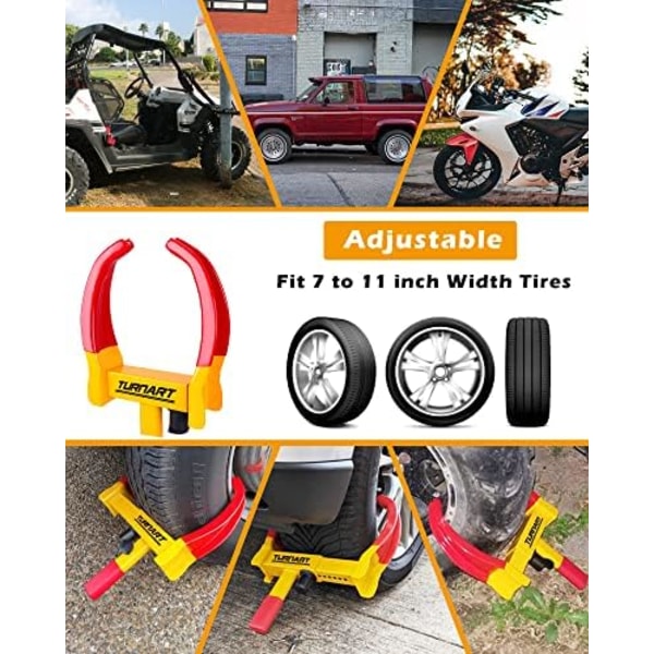 Turnart Heavy Duty Hjul Lås Universal Sikkerhet Tilhenger Hjul Lås Dekk Anti Tyveri for Bil ATV SUV Golf Vogn Motorsykkel God Avskrekkende Br Red-Yellow