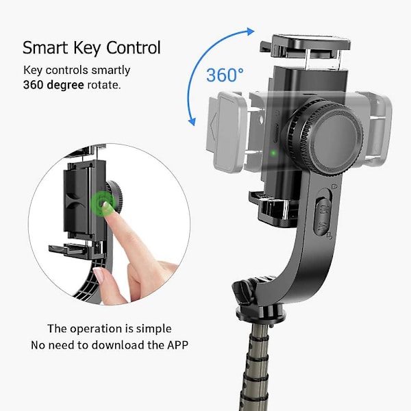 3 i 1 Telefon Gimbal Stabilisator Selfie Stick Stativ 86 Cm 5-delt Med Fjernudløser Telefonklemme Smart Roterende Kompatibel med iPhone Samsung Huawei S