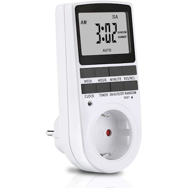 1 x Digital Timer Ur, Timer Stikkontakt Digital Stikkontakt med stort LCD-display og 10 x programmerbare programmer og tilfældig anti-tyveri digital timer