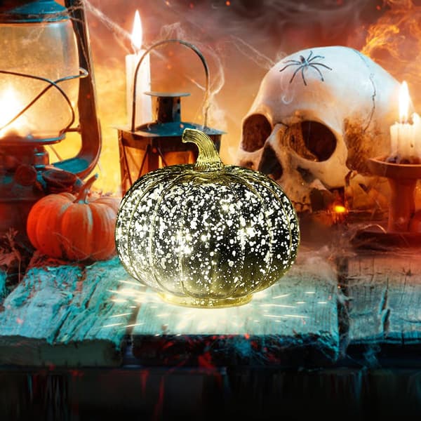 Græskarlys, glitrende græskar af glas, stemningsbelysning Halloween-dekorationer bordpynt b