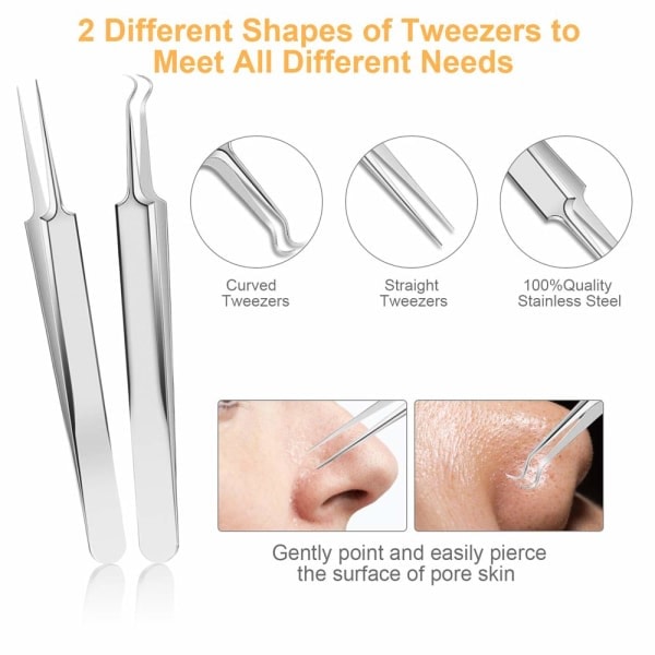 Pore Worm Remover Kit med 10 deler i rustfritt stål