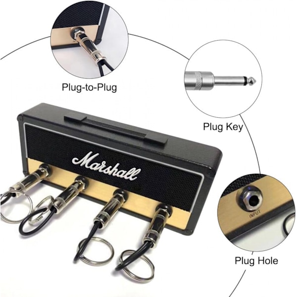 Nøkkelholder for vegg, gitar nøkkelkroker, JCM800 Standard gitar nøkkelring, gitarforsterker nøkkelholder krok med 4 nøkkelholdere, svart White