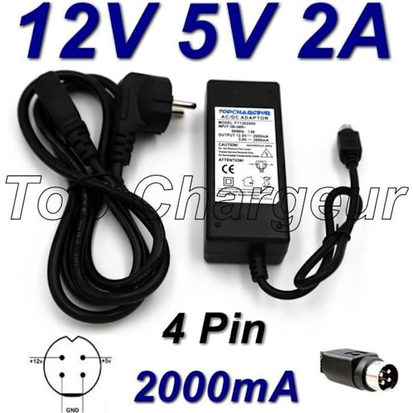 TOP CHARGER * Strømadapter Strømforsyning oplader 12V 5V 2A 4-ben til multimedie harddisk Wattac BA0362ZI-8-A02 Inkluderet C
