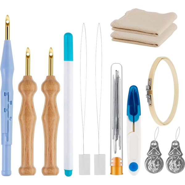 Punch Needle Broderikit Justerbart Punch Needle Verktøy, tre