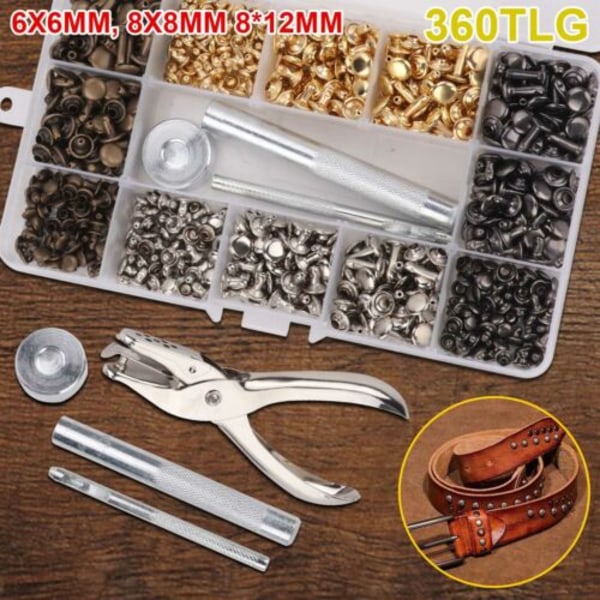 360 Pieces Hollow Rivets Set 6/8/12mm DIY Offer Leather Rivets Decorative Rivets