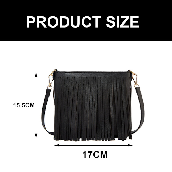 Damväska i Läder med Fransar, Crossbody, Plånbok för Dagligt Bruk