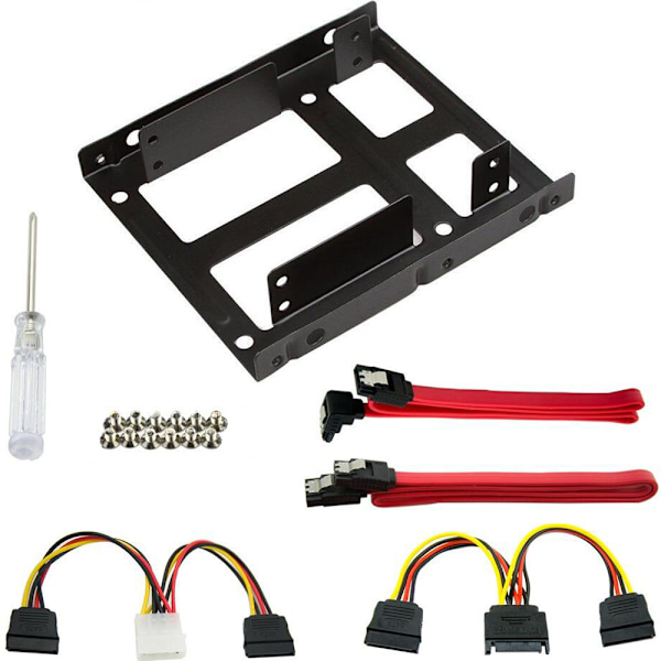 2,5\" til 3,5\" drevadapter-sæt konverterbakke HDD SSD monteringsbeslag + IDE 4P han til 2 SATA 15 pin hun strøm + 2 X