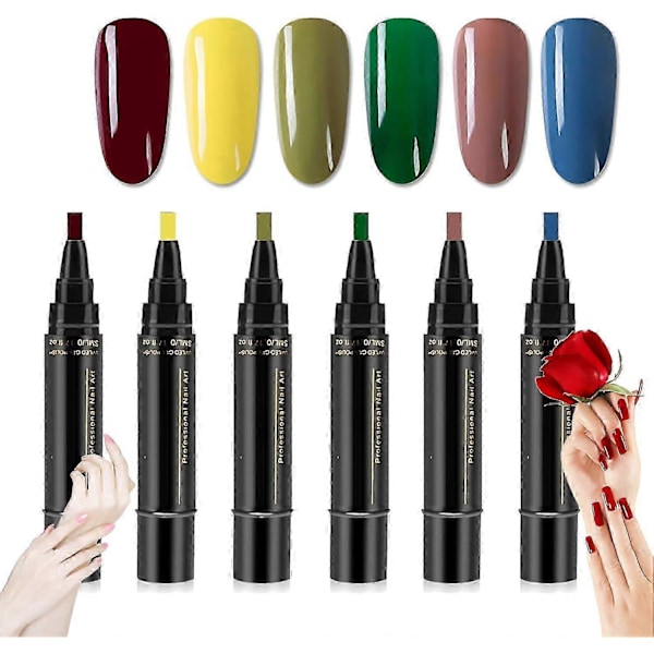 6 st Nagelackspennor, 36 Färger Nagelack Gel Penna 5ml, 3 i 1 Gel Nagelack Penna, Soak Off UV LED Nagelack Nagelverktyg för Kvinnor [qb] C
