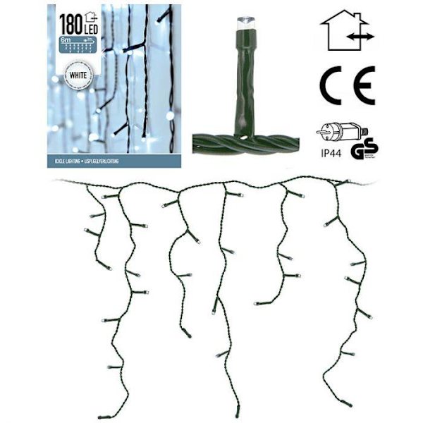 Eri korkuisia jääpuikkovalosarjoja - 180 LED - 6 metriä - IP44 white